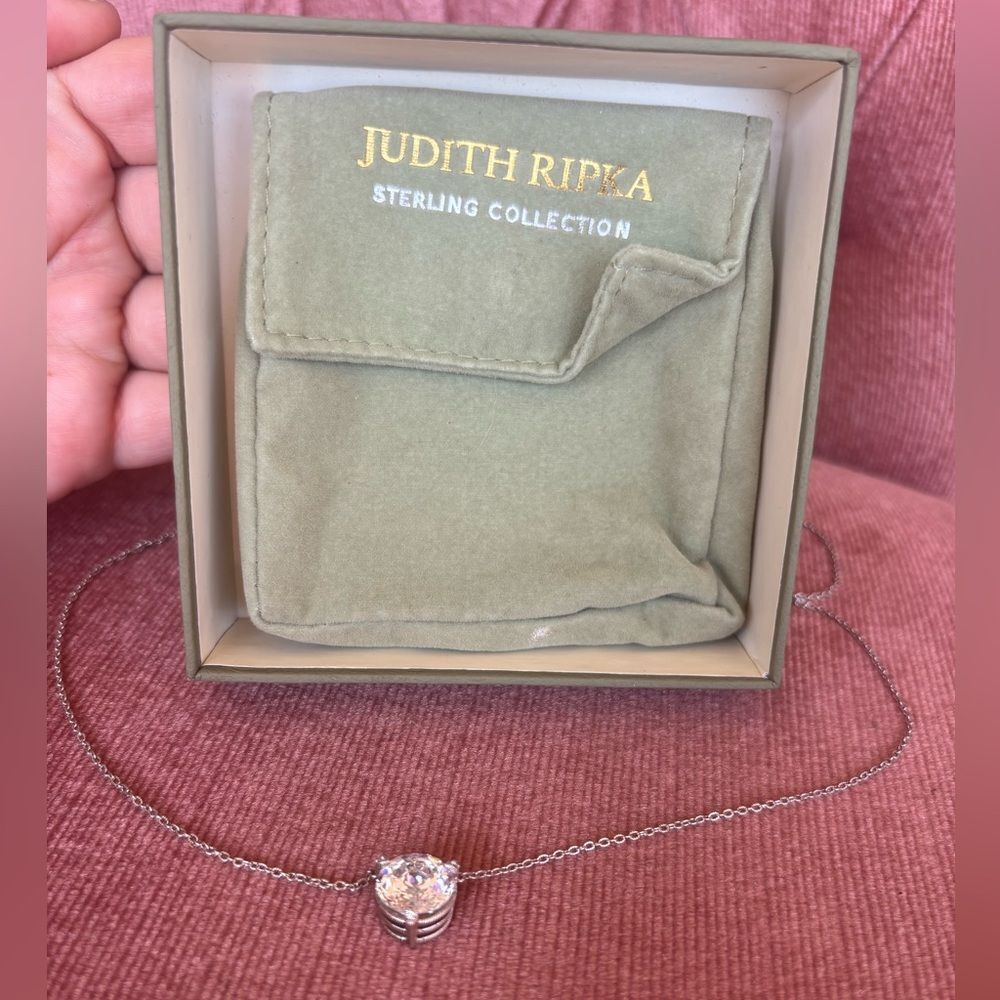 Judith Ripka 925 Sterling Silver CZ Solitaire Necklace Diamond Look w/ Box